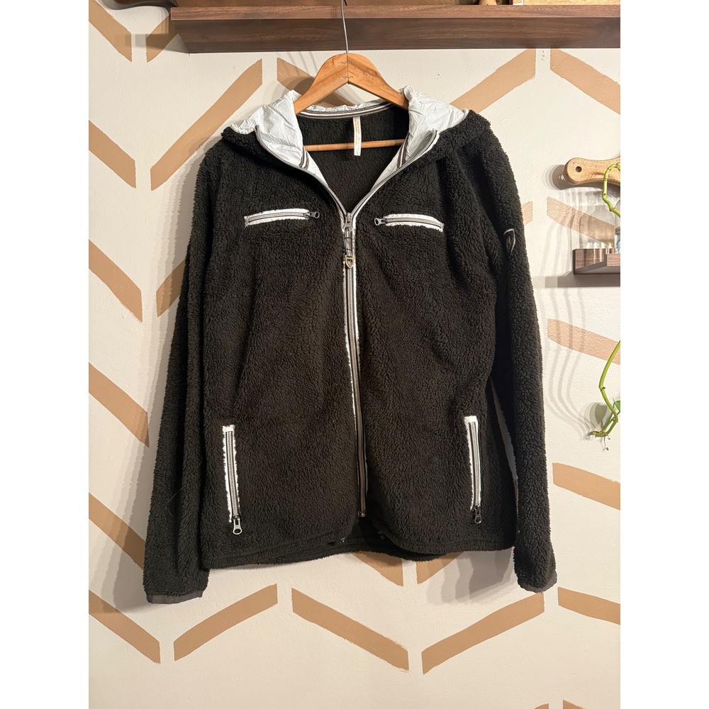 KUHL Fleece‎ Zip Up Hoodie Women Large Black Flight Jacket Hooded High Pile